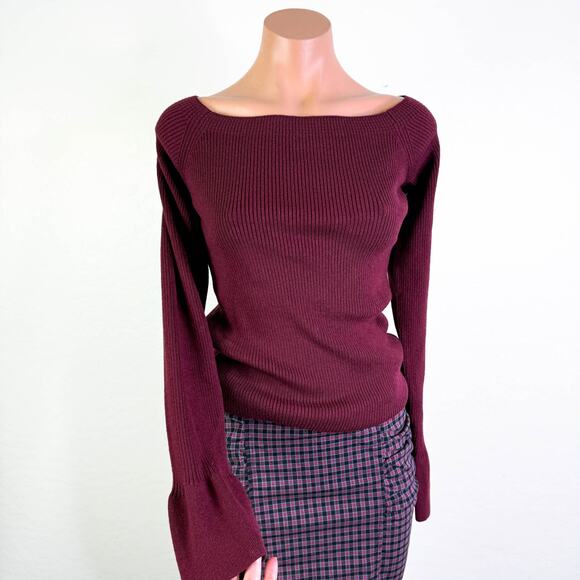 7 For All Mankind Wool Blend Boat Neck Ribbed Knit Sweater Top Burgundy XL NWT - Picture 1 of 11